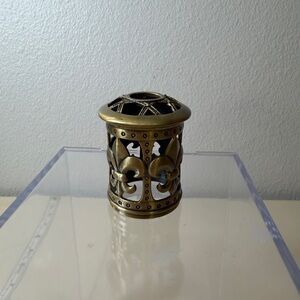 Fleur-de-Lis Metal Votive Holder in Antique Brass